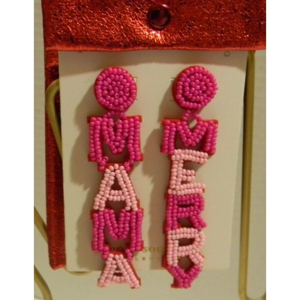 Simply Southern Beaded Earrings Merry Mama Christmas In Gift Pouch NEW